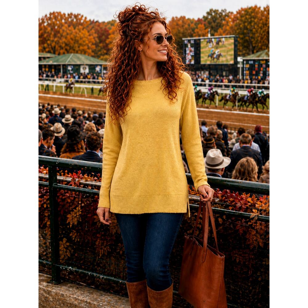 Cable & Gauge Ribbed Boat Neck Tunic - Golden - size L